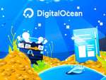 DigitalOcean logo with a vibrant underwater scene featuring treasure chests, documents, and marine elements, symbolizing cloud computing and digital innovation.