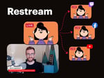 Restream logo on a promotional banner with discounted rates