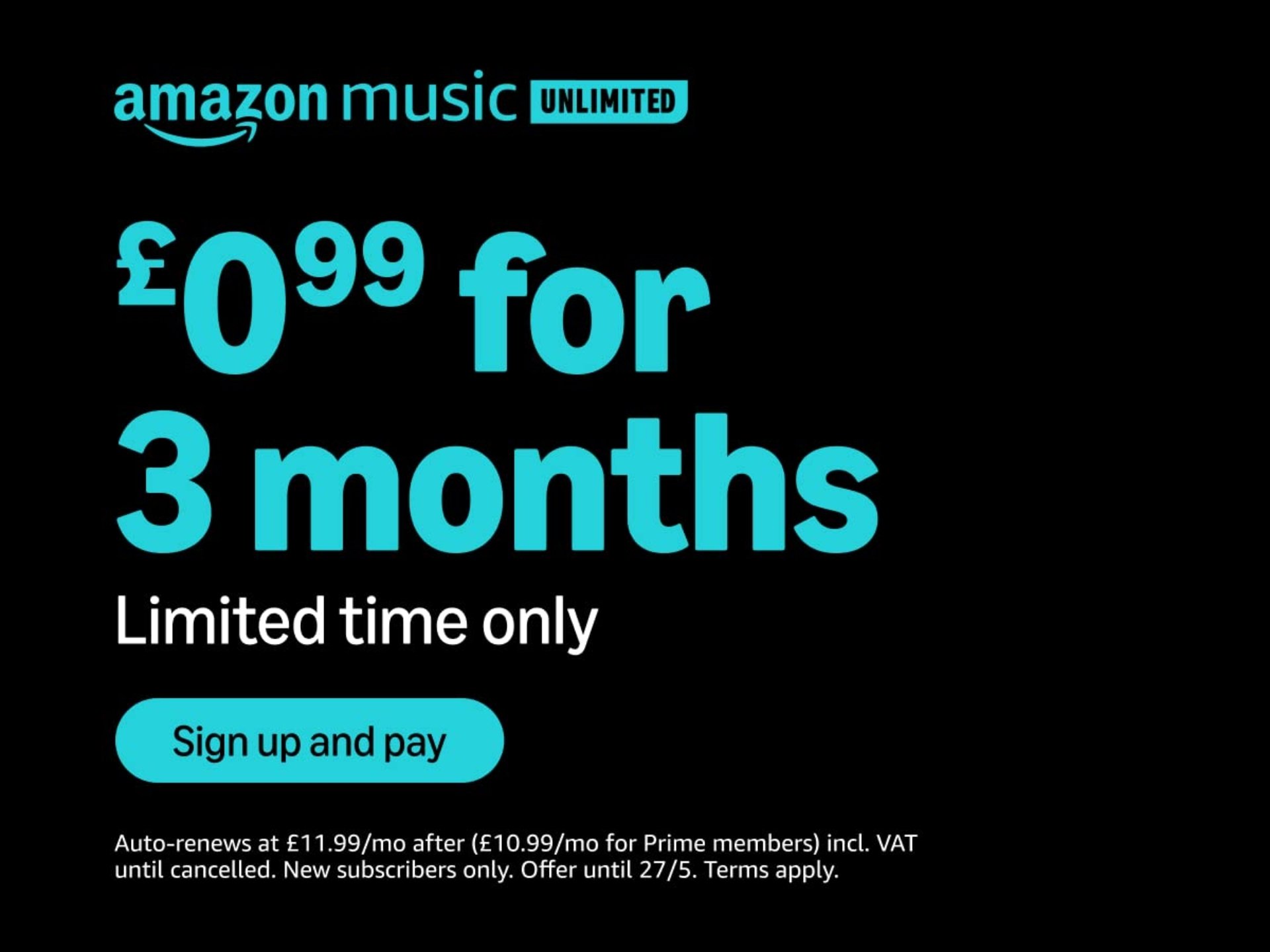 Promotional image for Amazon Music UK 3 Months discount