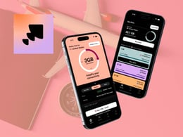 Two smartphones displaying a productivity app interface on a pink background, featuring colorful charts and progress indicators, alongside travel-related items like a passport and airplane, emphasizing mobile organization and planning.