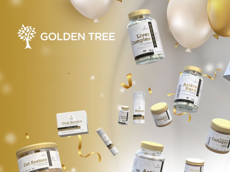 Golden Tree Brand Logo With Promotional Details