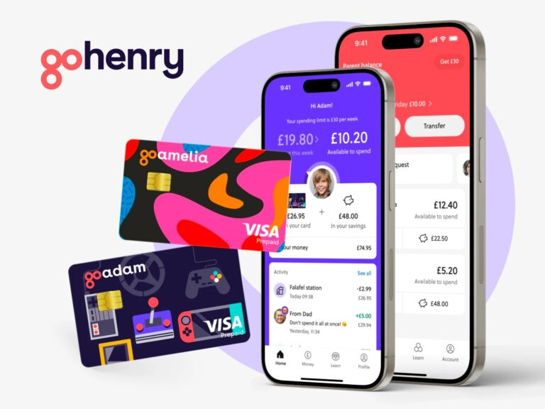 Gohenry Financial App Displayed On A Smartphone, Showcasing Colorful Prepaid Debit Cards And User Interface Features, Highlighting Its Functionality For Managing Children'S Finances.