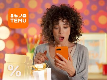 Promotional graphic for Temu App discount code