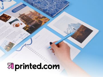 Printed Com promotional banner featuring discounts