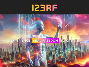 Promotional banner featuring special discounts for 123rf products
