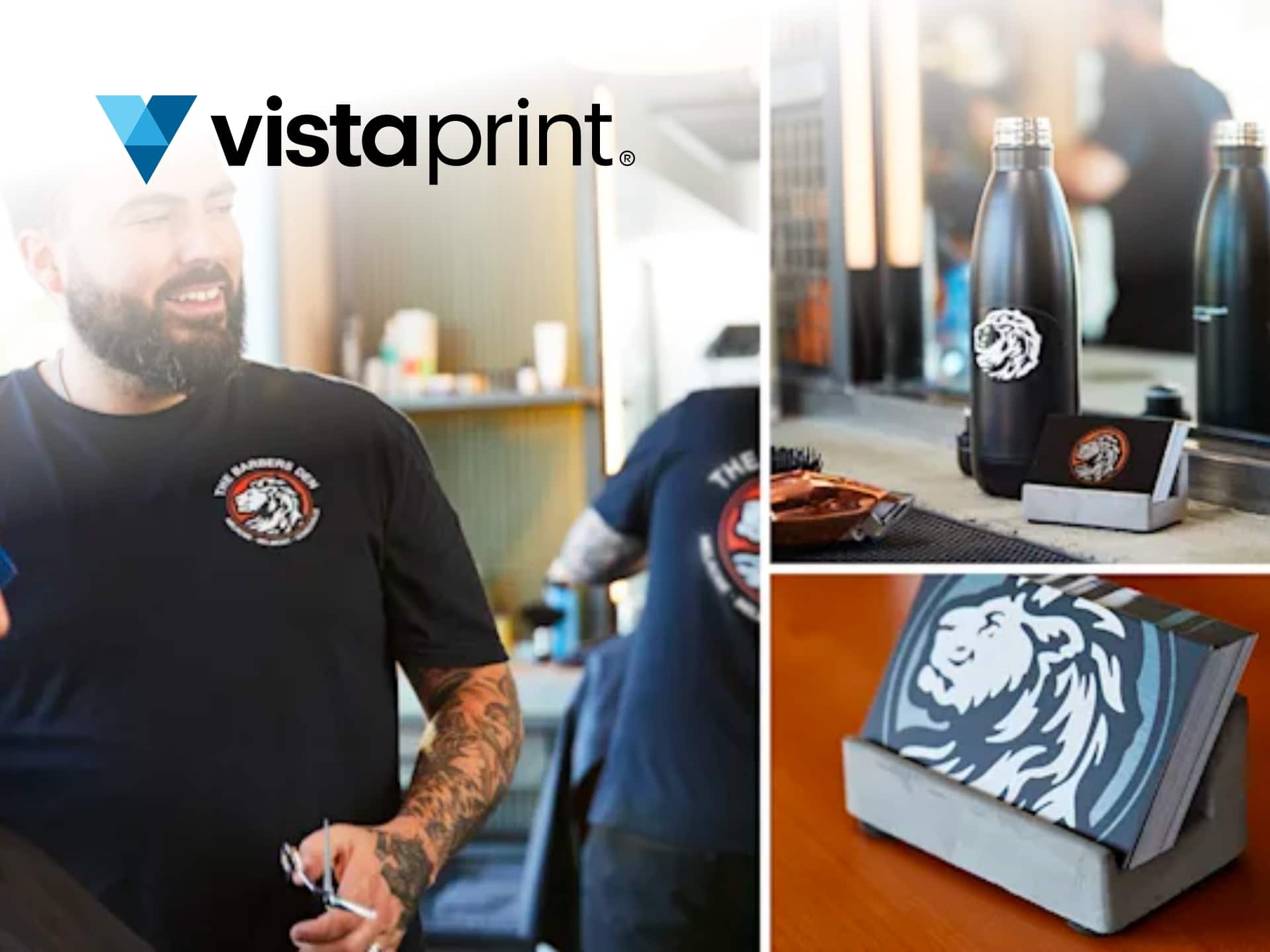 Vistaprint cover showcasing business cards, flyers, and other marketing materials. Professional printing services for small business owners.