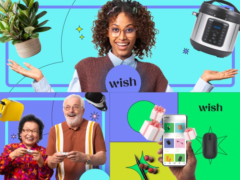 A Young Woman With Curly Hair Holds A Plant And A Kitchen Appliance, Surrounded By Colorful Graphics. In The Lower Section, An Elderly Couple Smiles While Holding A Gift, Alongside Various Products Like A Smartphone And Kitchenware. The Image Promotes A Sense Of Joy And Gifting, Emphasizing A Variety Of Items Available For Purchase.