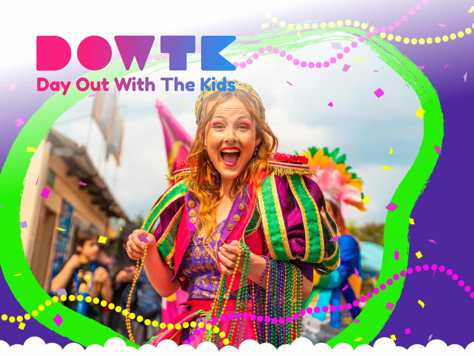 Day Out With The Kids DOWTK Deals & Offers Family enjoying a day out together, possibly at an amusement park or family-friendly destination. Kids are smiling and having fun. DowTK promotion.