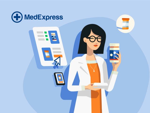 MedExpress logo, healthcare services, pharmacy, medical supplies, health and wellness.