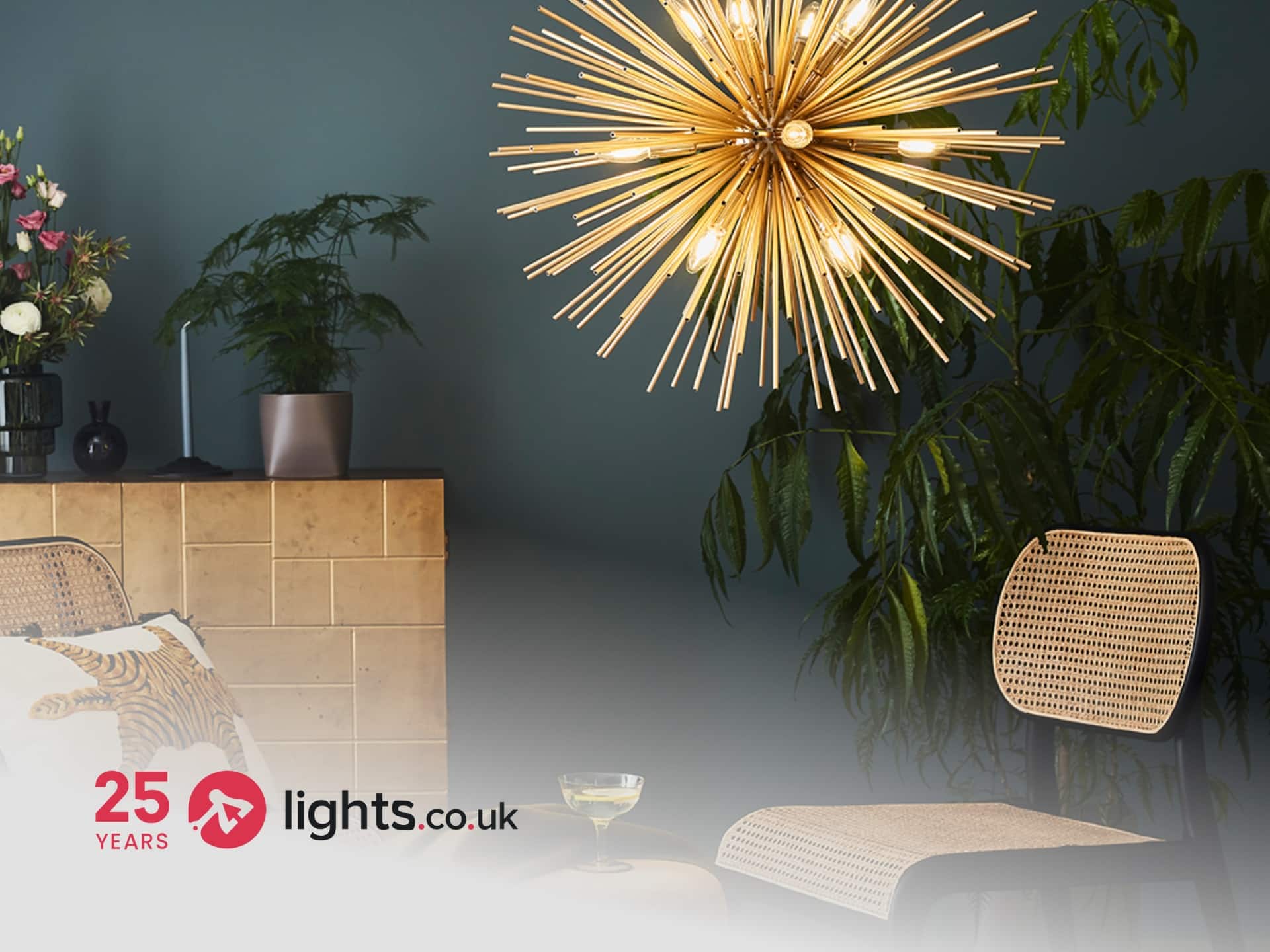 Lights.co.uk promotional cover featuring a modern lighting display, showcasing a variety of lamps and fixtures available for purchase online.