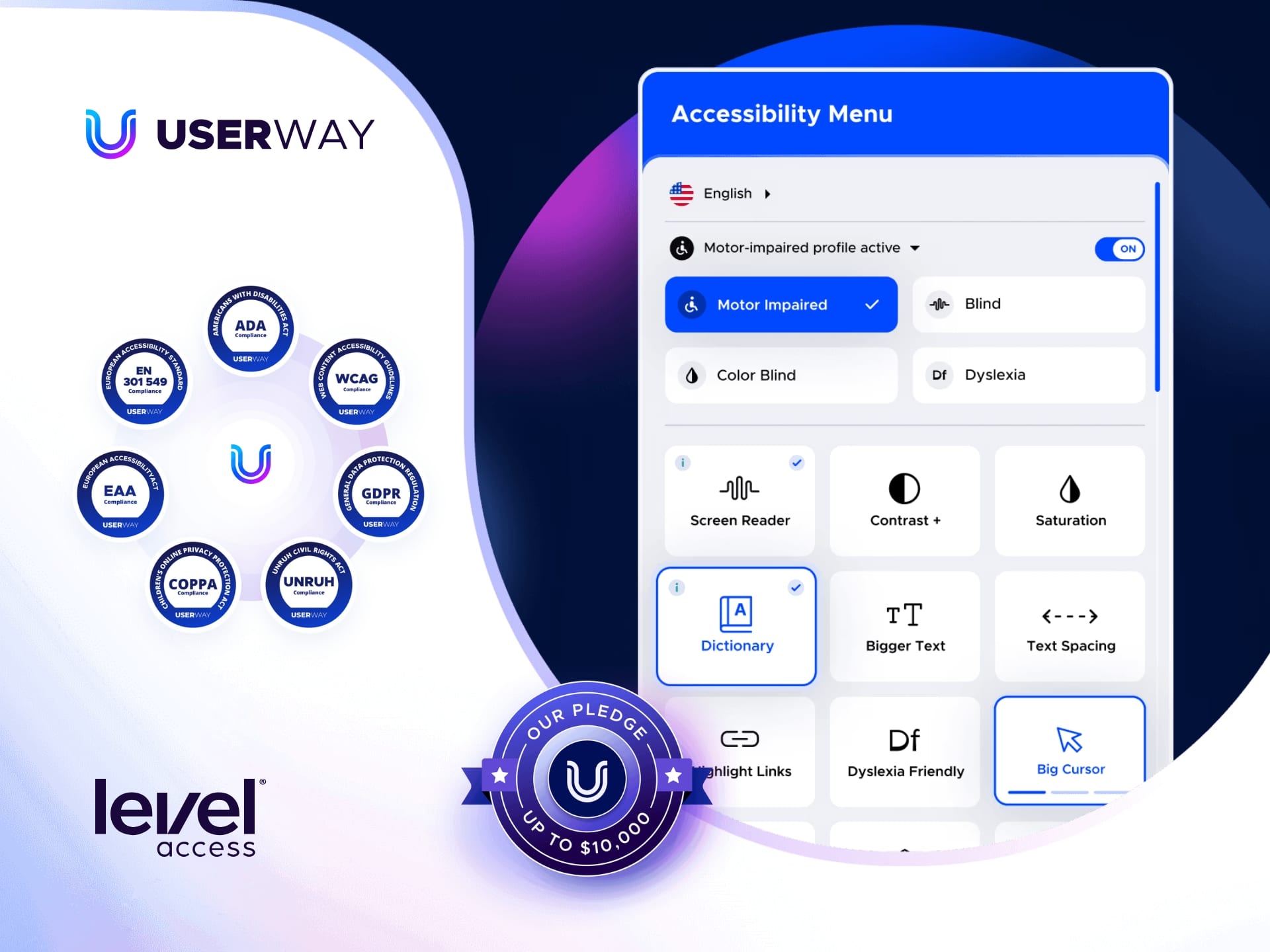 UserWay Level Access: Website accessibility solutions for businesses. Improve user experience and meet WCAG standards.