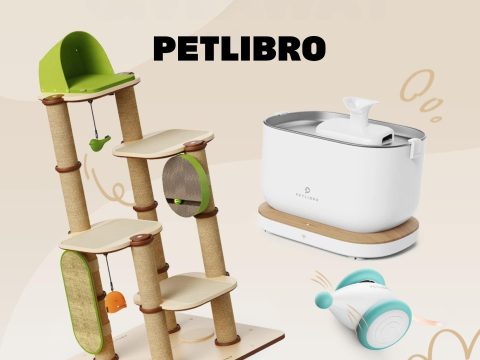 Petlibro automatic pet feeder with cat. Smart food dispenser for cats & dogs, scheduled feedings, and portion control. Shop now!