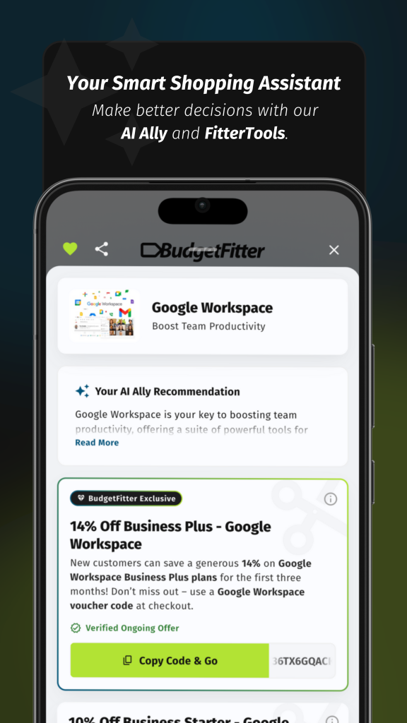 BudgetFitter App: Finance Tracking & Budgeting BudgetFitter app showing a user's financial dashboard with expense tracking, savings goals, and budget planning features. Track spending and manage finances.