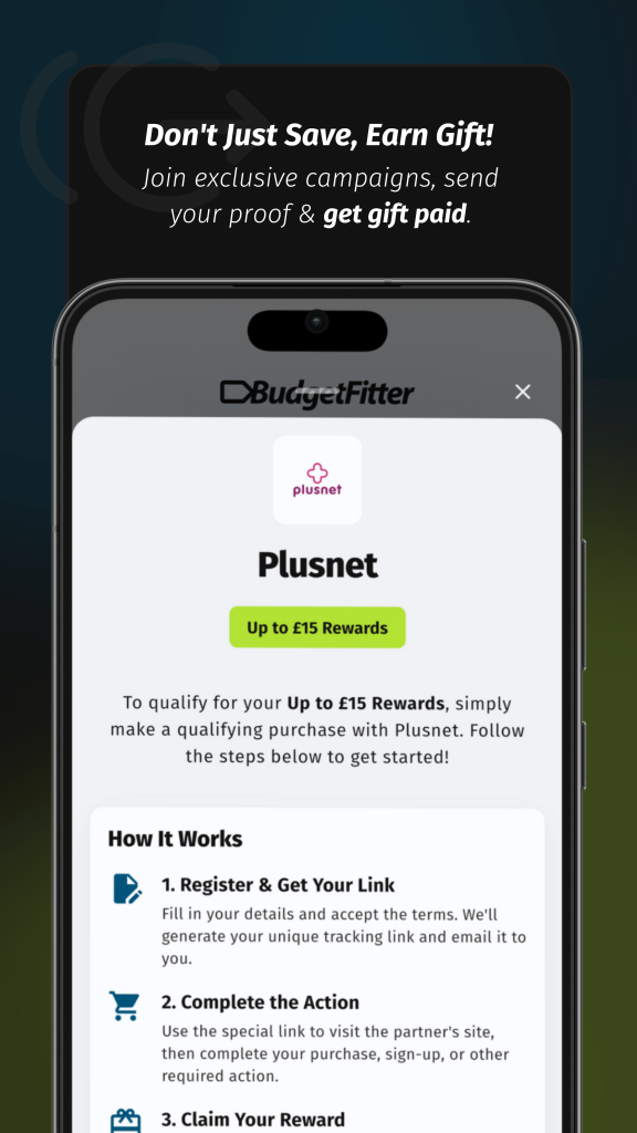 BudgetFitter App: Financial Planning & Budgeting BudgetFitter app on a phone showing financial planning and budgeting features. Track expenses, set goals, and save money.